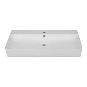 35 in. Ceramic Console Sink White Single Basin with Black Legs and Overflow