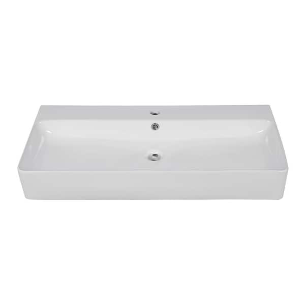 Logmey 35 in. Ceramic Console Sink White Single Basin with Black Legs and Overflow