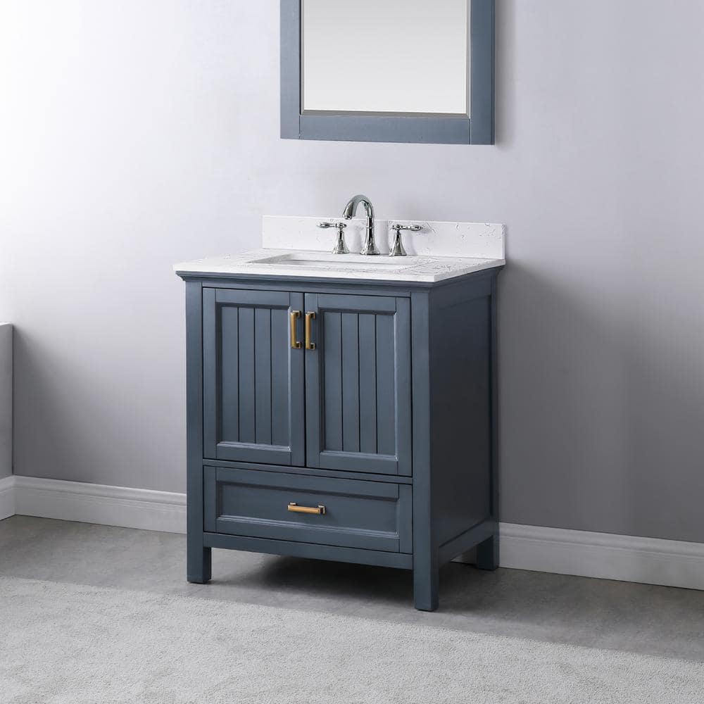 Isla 30" Classic Blue Single Vanity with White Marble Countertop