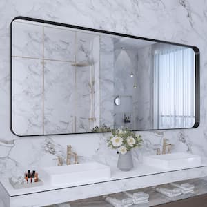 72 in. W x 32 in. H Large Rectangular Framed Wall Mounted Bathroom Vanity Mirror in Black
