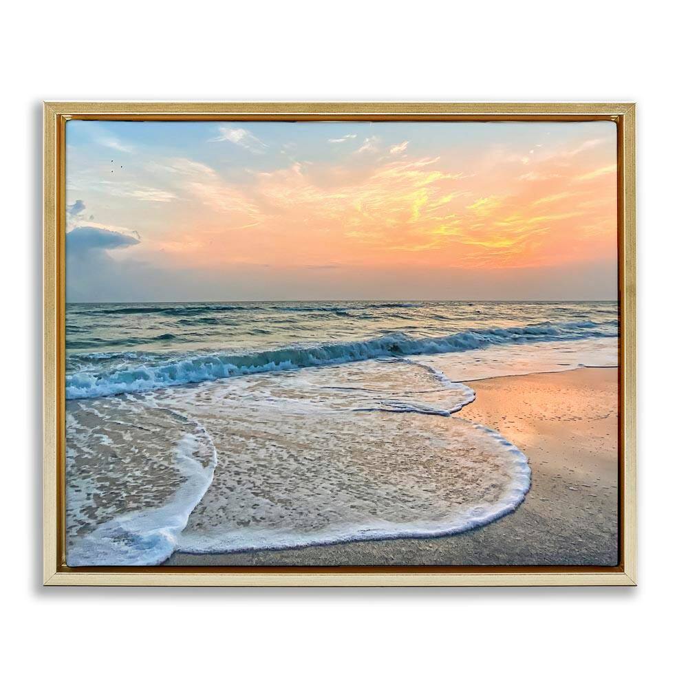 Vast Panoramic Beach Layered Waves by Mary Lou Photography Gold Floater Frame Graphic Art Print Coastal 31 in. x 25 in. price history on PriceWatchPro
