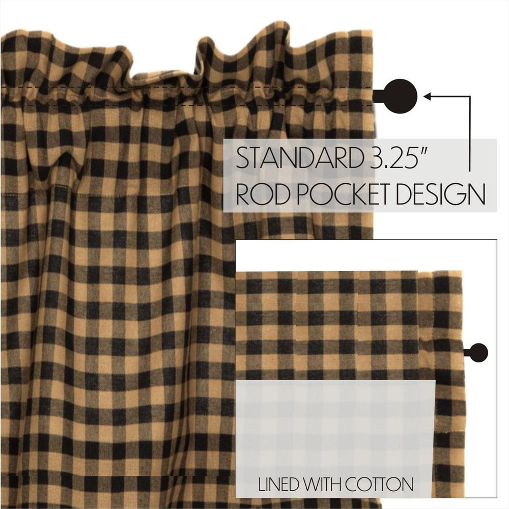 Black and Tan Checkered Scalloped Valance with Rod Pocket