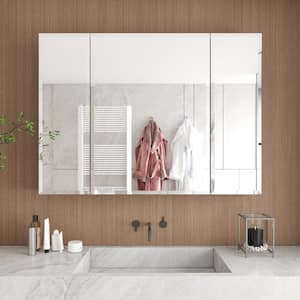 36 in. W x 26 in. H Large Rectangular Silver Aluminum Recessed/Surface Mount Medicine Cabinet with Mirror and Beveled