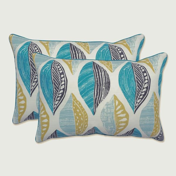 Pillow Perfect Floral Blue Rectangular Outdoor Lumbar Throw Pillow 2-Pack