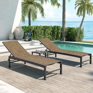 3-Piece Adjustable Aluminum Outdoor Chaise Lounge in Gray with Table Set