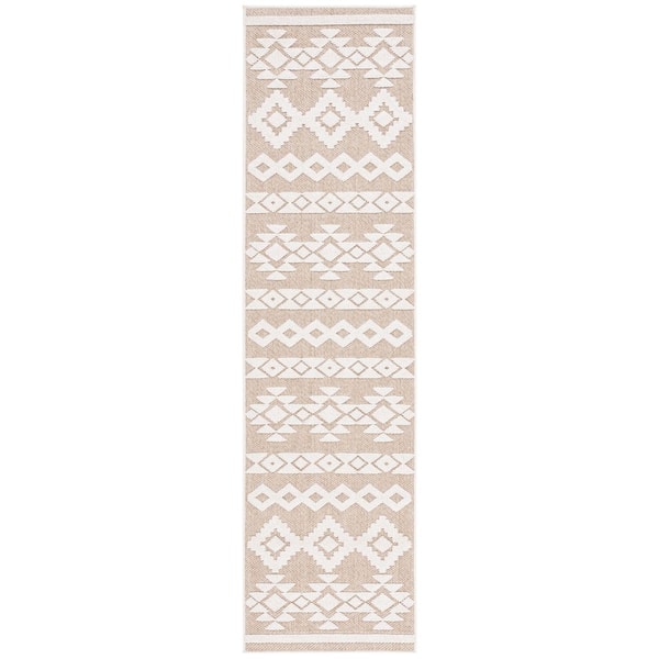 Global Beige/Ivory 2 ft. x 8 ft. Diamond Aztec Indoor/Outdoor Runner Rug