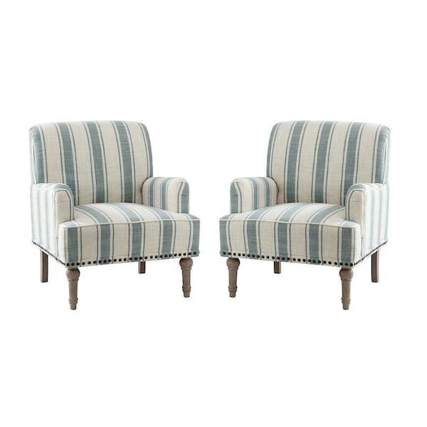JAYDEN CREATION Imperia Blue Armchair with Turned Legs and Nailhead Trim Set of 2
