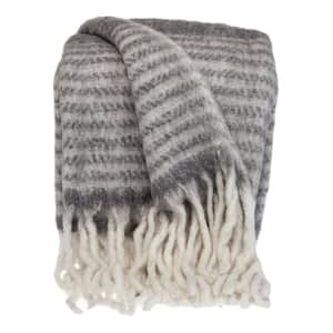 Charlie Gray and White Solid Acrylic Throw Blanket