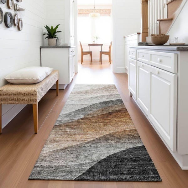 Mayfield Premium Machine Washable Abstract AMF1176 Khaki 2 ft. 3 in. x 7 ft. 6 in. Runner Rug