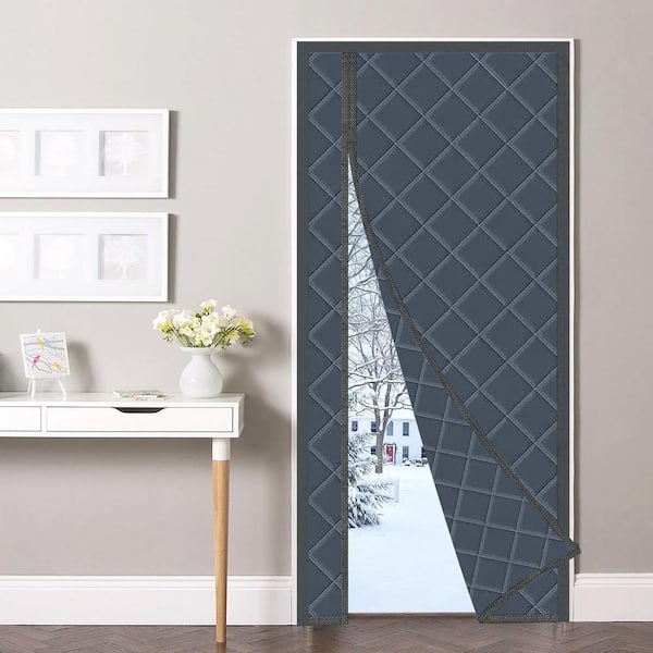 39 in. x 82 in. Gray Plastic Thermal Insulated Magnetic Door Curtain Screen Door Waterproof Surface Windproof Soundproof