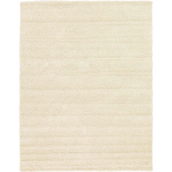 Unique Loom Solid Shag Pure Ivory 9 ft. x 12 ft. Area Rug