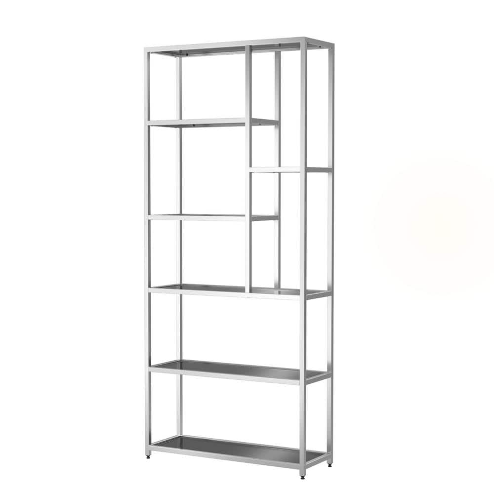 Himlind 90.5 in. Chrome Plating and Black Metal 7-Shelf Standard Bookcase -  Furniture of America, IDF-AC374CRM