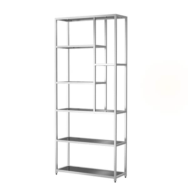 Furniture of America Himlind 90.5 in. Chrome Plating and Black Metal 7-Shelf Standard Bookcase