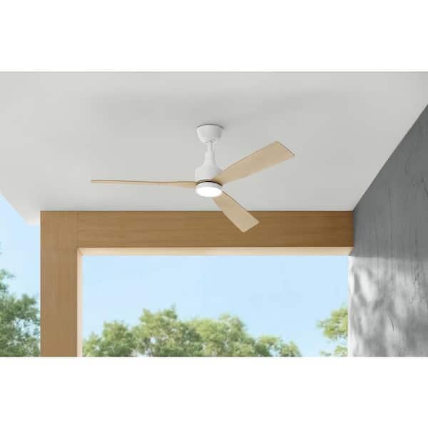Ryland 52 in. Smart Indoor/Outdoor Matte White Ceiling Fan with Adjustable White LED with Remote Powered by Hubspace