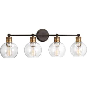 Hansford Collection 33-1/2 in. Vintage Electric 4-Light Antique Bronze Clear Glass Coastal Bath Vanity Light
