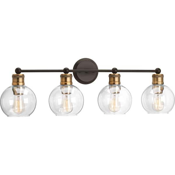 Progress Lighting Hansford Collection 33-1/2 in. Vintage Electric 4-Light Antique Bronze Clear Glass Coastal Bath Vanity Light