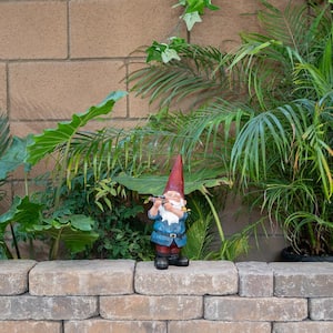 12 in. Tall Outdoor Hunting Garden Gnome with Blue Shirt Yard Statue, Multicolor