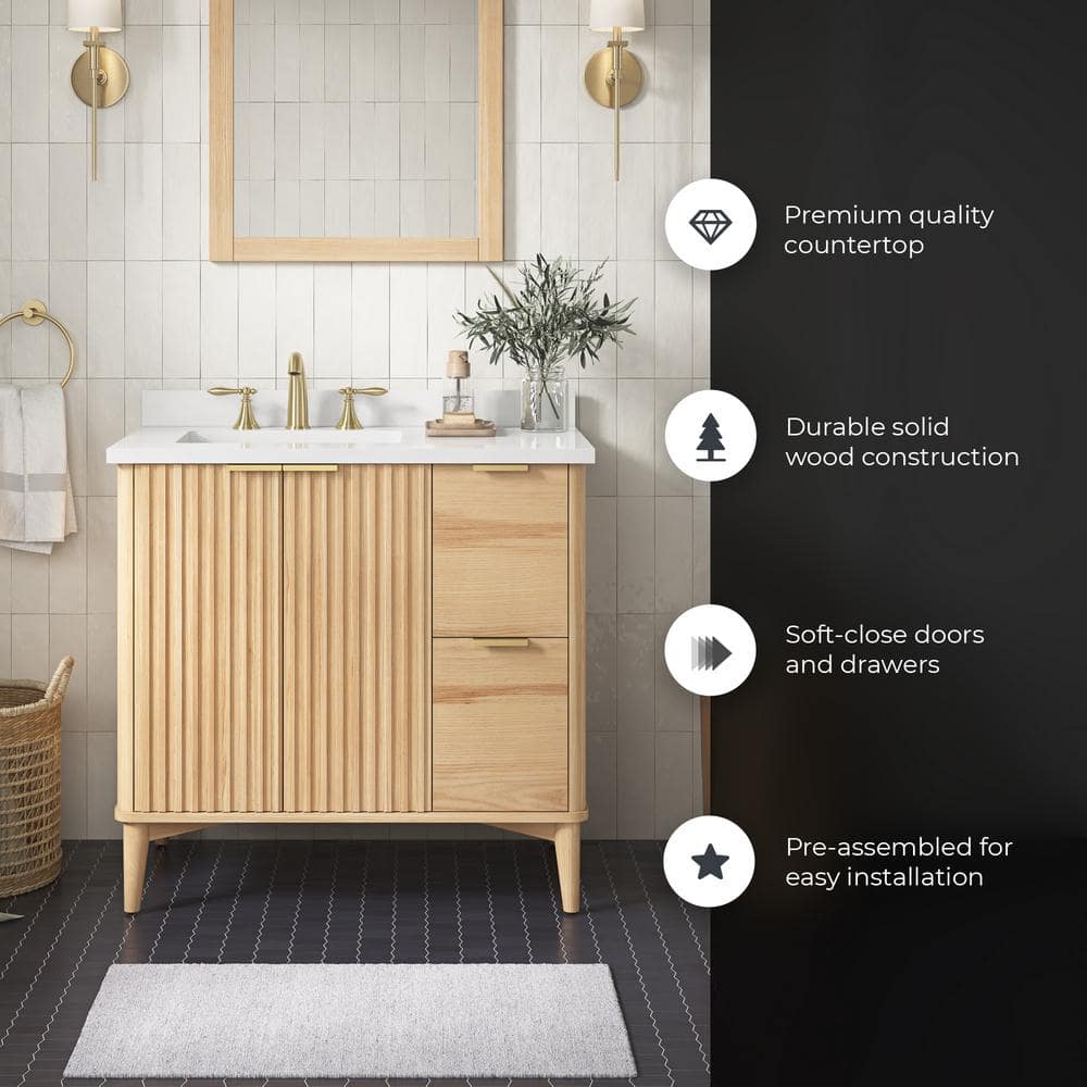 Ronson 36" Rustic Ash Single Sink Scandinavian Bathroom Vanity