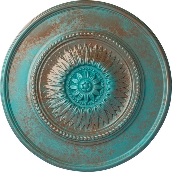Ekena Millwork 23-1/2 in. x 2-3/4 in. Floral Urethane Ceiling Medallion, Copper Green Patina