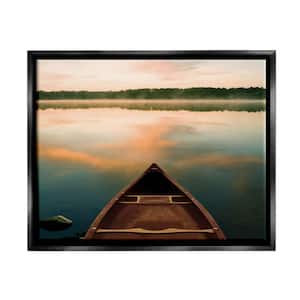 Canoe on Lake Warm Sunrise Water Reflection by Danita Delimont Floater Frame Nature Wall Art Print 31 in. x 25 in.