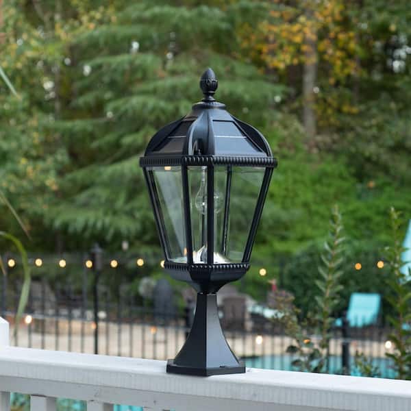 Royal Bulb Series Outdoor Black Integrated LED Solar Powered Column Post Light on Pier Base for Brick Mailbox