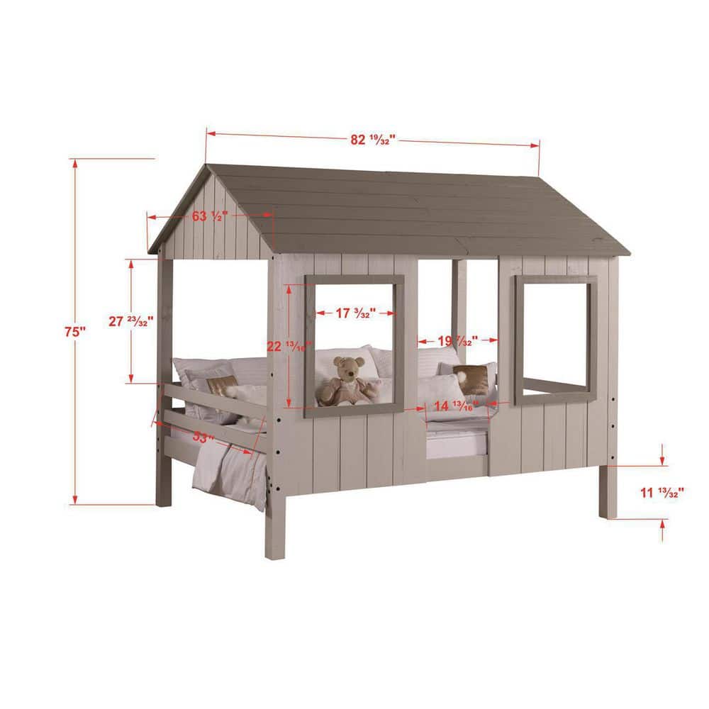 Rustic Pine Wood Full Loft Bed with Headboard and Slats, Two-Tone Grey