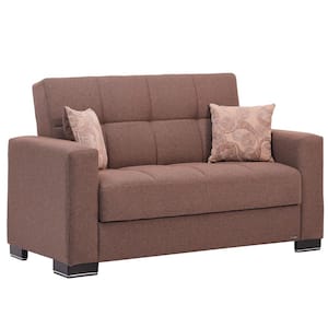Basics Collection Convertible 63 in. Brown Polyester 2-Seater Loveseat with Storage