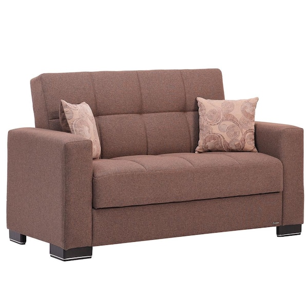 Basics Collection Convertible 63 in. Brown Polyester 2-Seat Loveseat with Storage