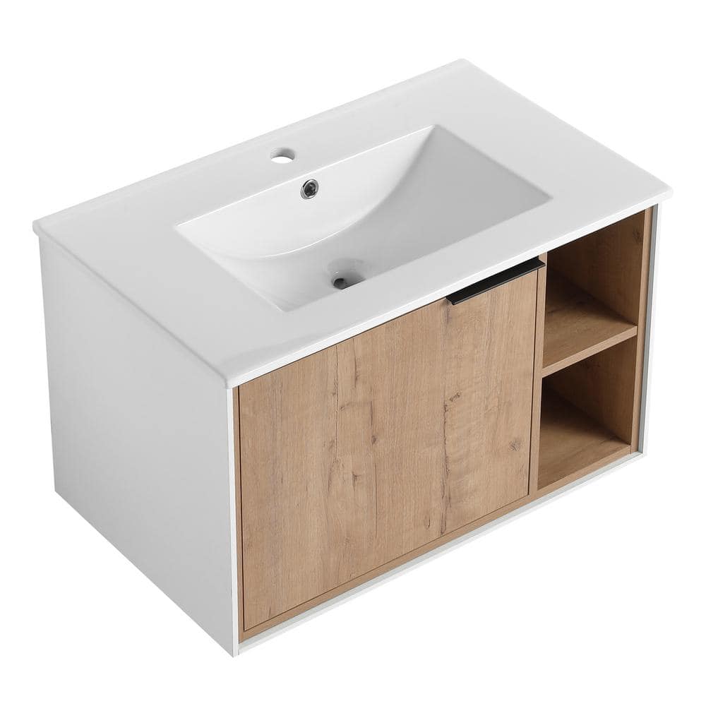 30 in. W Single Sink Wall Mounted Bath Vanity in Imitative Oak with White Ceramic Top price history on PriceWatchPro