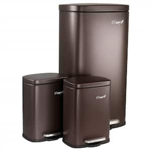 30 l and 5 Liter Stainless Steel Step Trash Bin Combo Set with Slow Close Mechanism in Matte Bronze (3-Piece)
