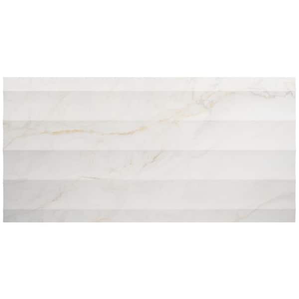 Ivy Hill Tile Auramar Waves Apuano Oro White 8 in. x 0.39 in. 3D Travertine Look Matte Porcelain Wall Tile Sample