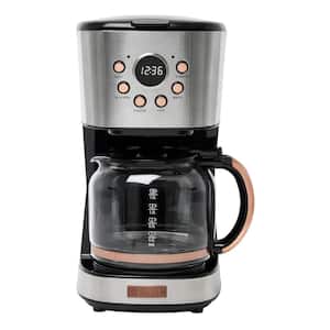 12-Cup Steel and Copper Retro Style Drip Coffee Maker with Strength Control and Timer