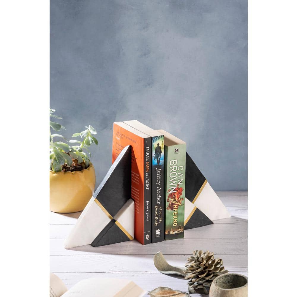 Black and White Marble Geometric Bookends, Set of 2