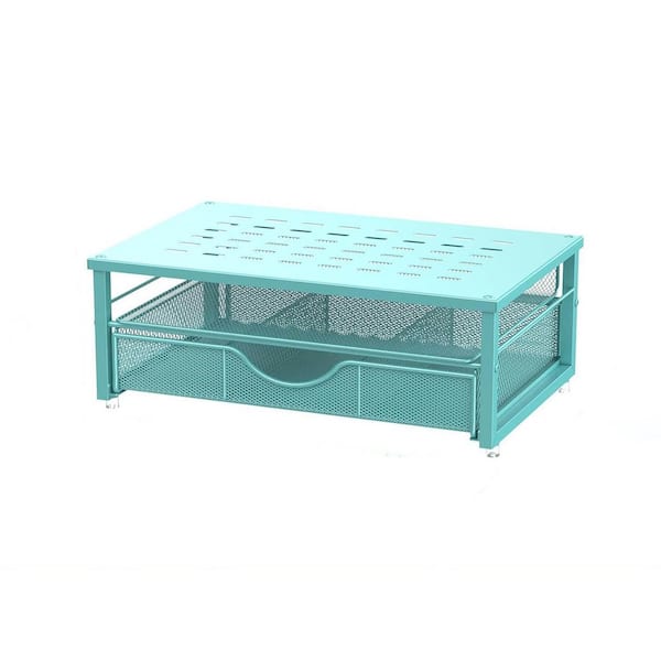 Blue 14.1 in. x 5.9 in. Metal Desk Organizer with Drawer
