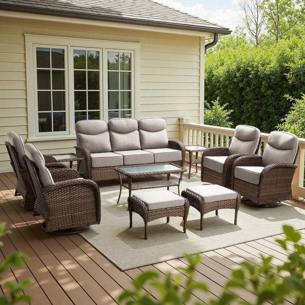 Luna 10-Piece Brown Wicker Patio Conversation Set with Swivel Gliders and 6 in. Olefin Beige Cushions price history on PriceWatchPro