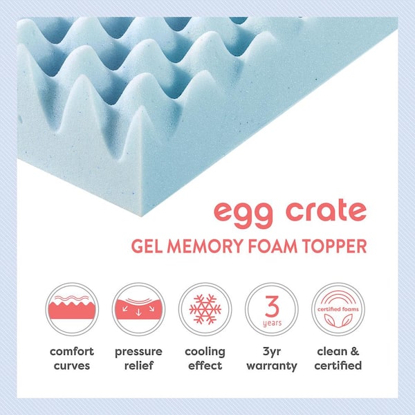 Best Price Mattress 4 inch Egg Crate Memory Foam Mattress Topper with Cooling Gel Infusion, CertiPUR-US Certified, King, Light Blue