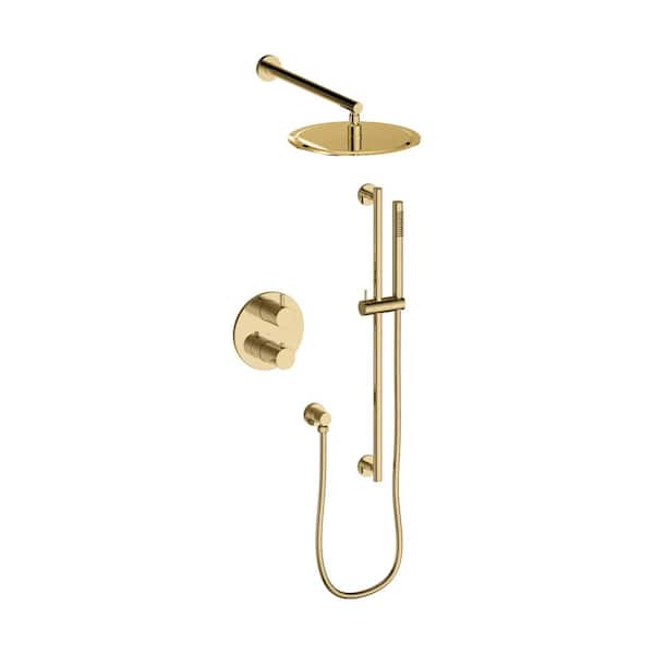 ZLINE Kitchen and Bath Emerald 2-Spray Patterns 2 GPM 8" Wall Mount Rainfall Dual Shower Heads Thermostatic Shower System in Polished Gold