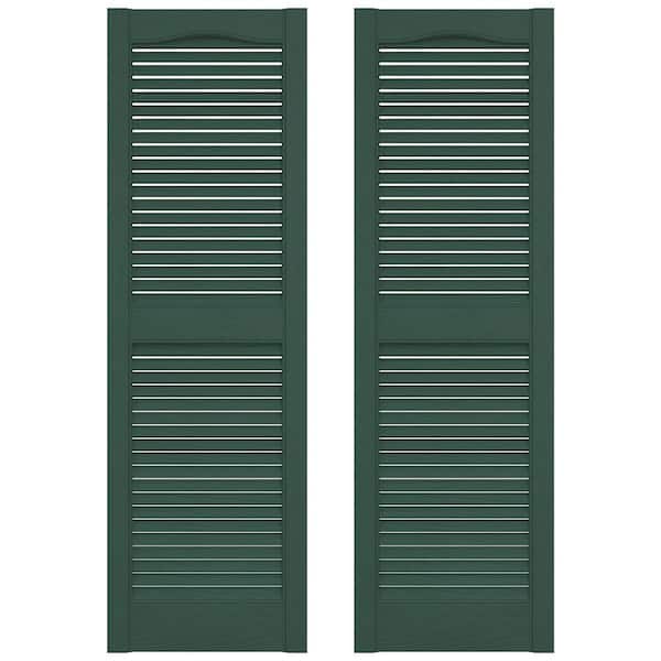 Builders Edge 12 in. x 39 in. Louvered Vinyl Exterior Shutters Pair in Forest Green