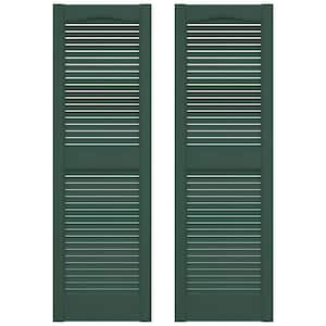 14.5 in. x 36 in. Louvered Vinyl Exterior Shutters Pair in Forest Green