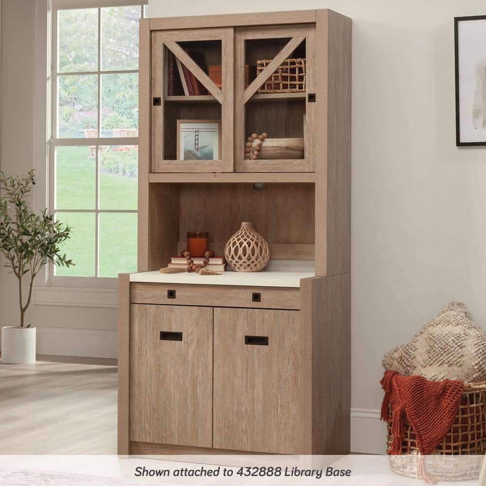 Brushed Oak China Cabinet with Safety-Tempered Glass Doors
