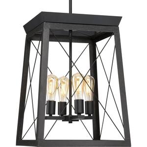 Briarwood 21 in. 4-Light Textured Black Farmhouse Foyer Chandelier with Painted Ceruse Black Oak Frame
