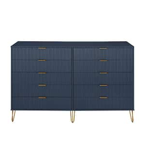 DUMBO Midnight Blue Modern 10-Drawer 69.68 in. W Double Dresser