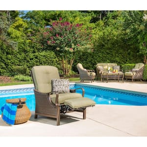 Ventura Reclining Wicker Outdoor Lounge Chair with Vintage Meadow Cushion