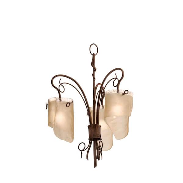 Varaluz Soho 3-Light Hammered Ore Chandelier with Brown Tint Ice Glass