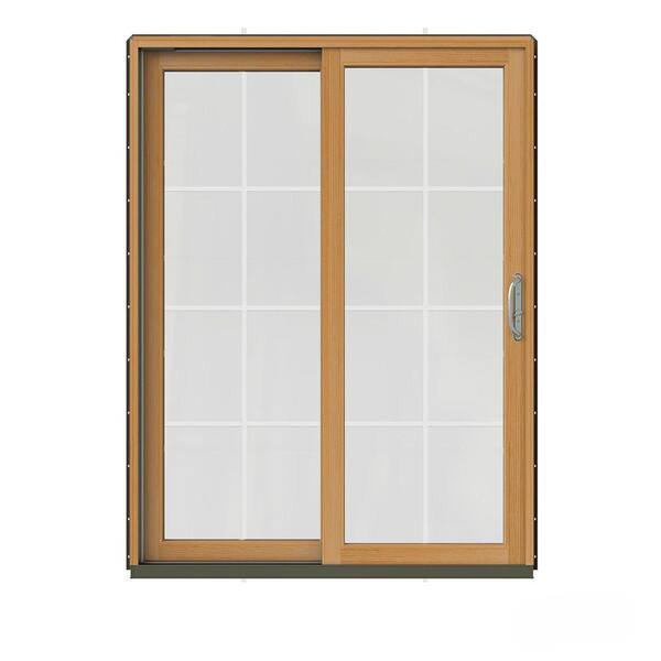 JELD-WEN 60 in. x 80 in. W-2500 Contemporary Brown Clad Wood Left-Hand 8 Lite Sliding Patio Door w/Stained Interior