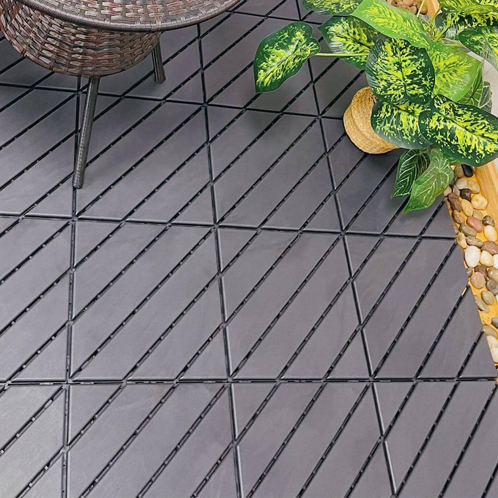 Dark Gray 1 ft. x 1 ft. All-Weather Plastic Outdoor Interlocking Deck Tiles