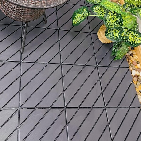 Dark Gray 1 ft. x 1 ft. All-Weather Plastic Outdoor Interlocking Deck Tiles, Garage Floor Tiles(44-Pack)