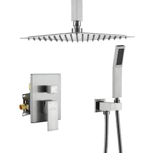 1-Spray Patterns with 2.5 GPM 10 in. Ceiling Mount Dual Shower Heads with Pressure Balance Valve in Brushed Nickel