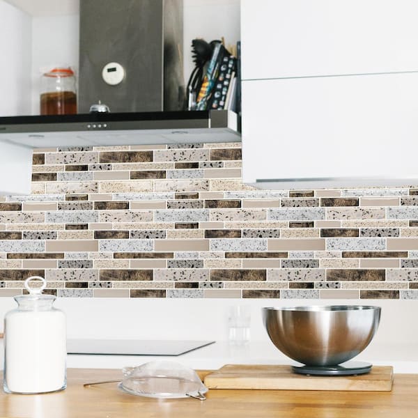 Decorative Mosaic Backsplash Tan 12 x 12 Vinyl Peel and