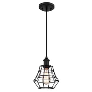 Nathaniel 1-Light Matte Black Mini Pendant with Cage Shade